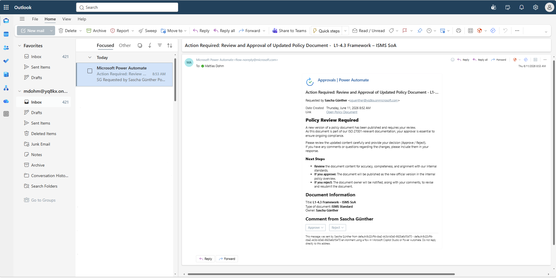 Outlook: Vollständige Ansicht der Approvals-E-Mail